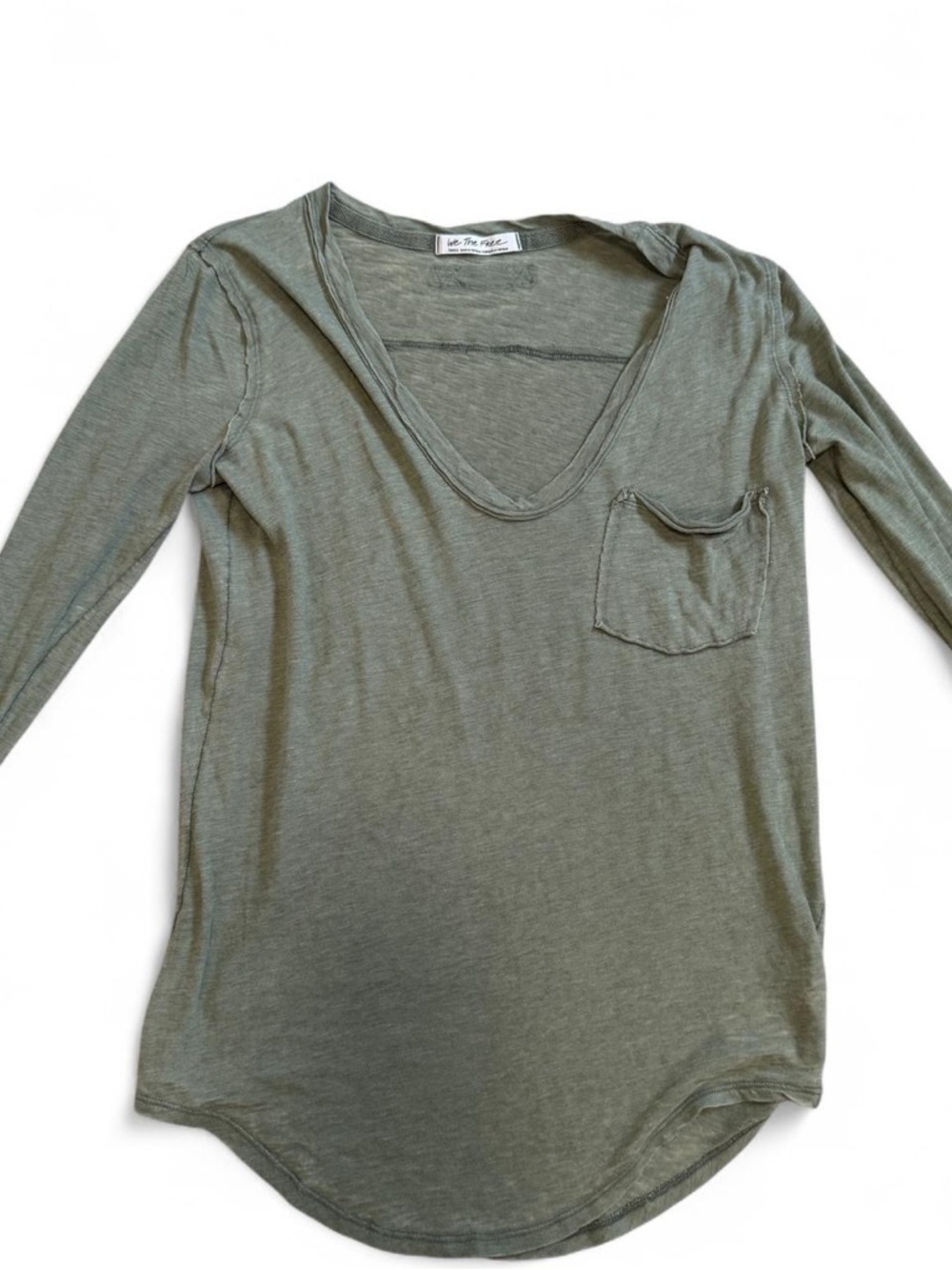 We The Free Olive Green V-Neck Long Sleeve Pocket Tee